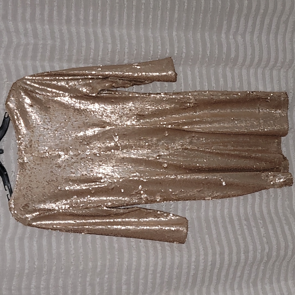 Rose Gold Sequin 3/4 Sleeve Dress - Picture 3 of 3